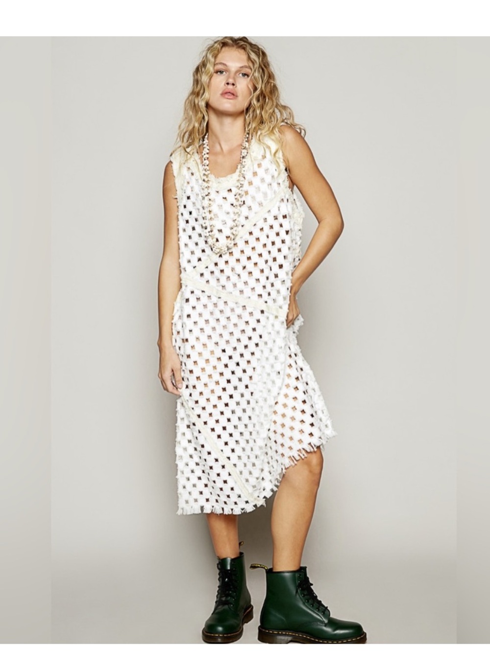 POL WHITE CROCHET MIDI DRESS NWOT